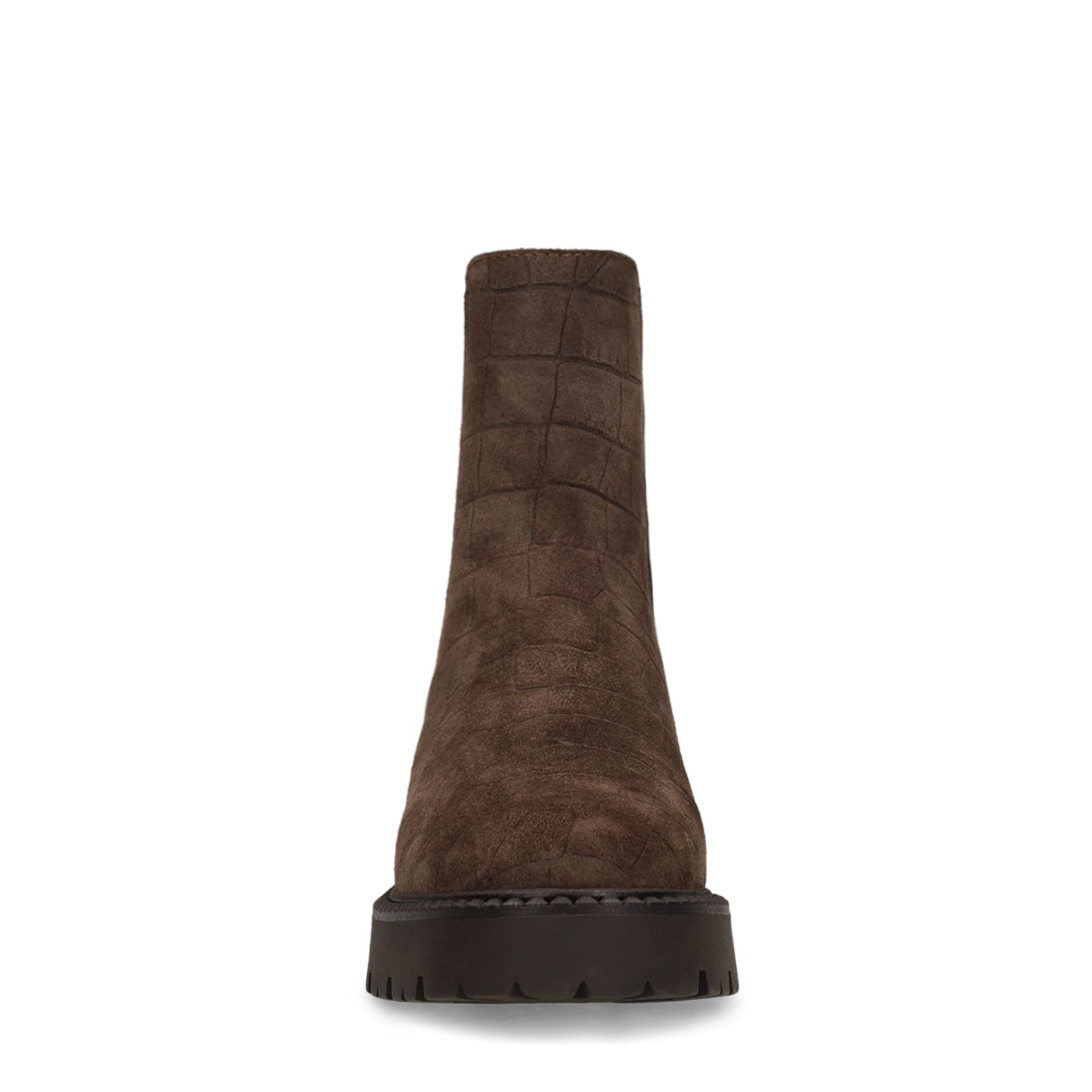 Dunkelbraune Chelsea Boots aus Veloursleder mit Krokomuster