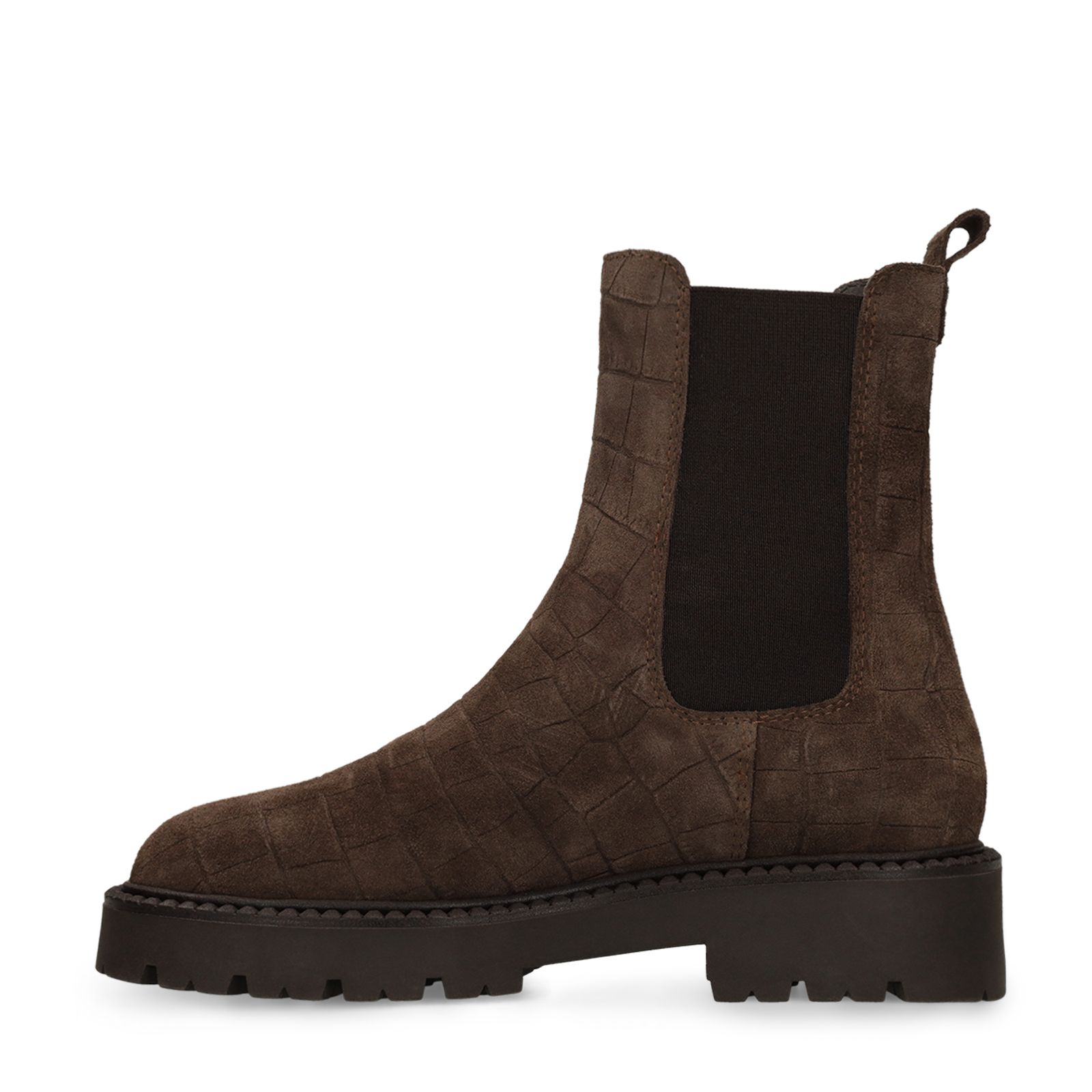Donkerbruine suède croco chelsea boots