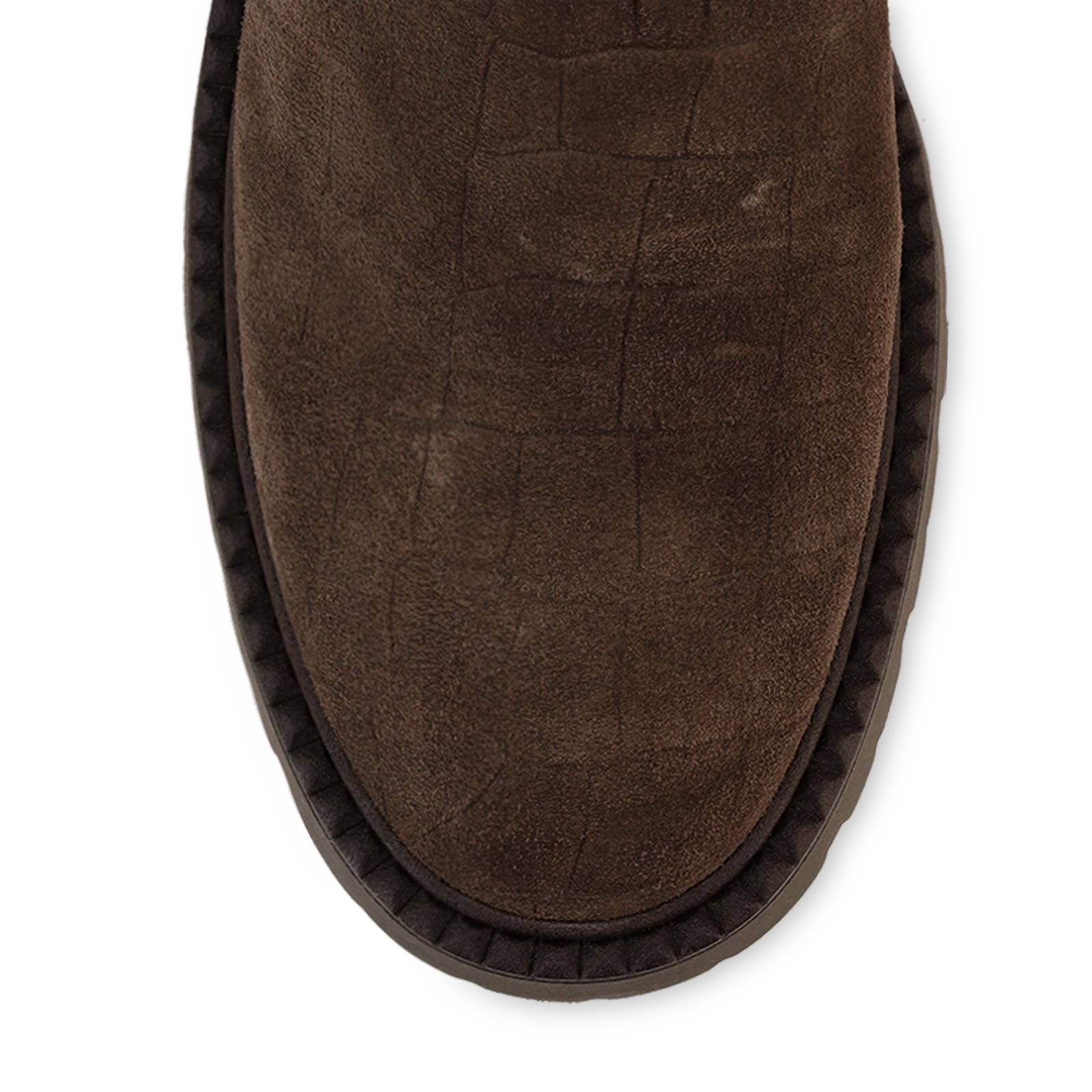 Dunkelbraune Chelsea Boots aus Veloursleder mit Krokomuster