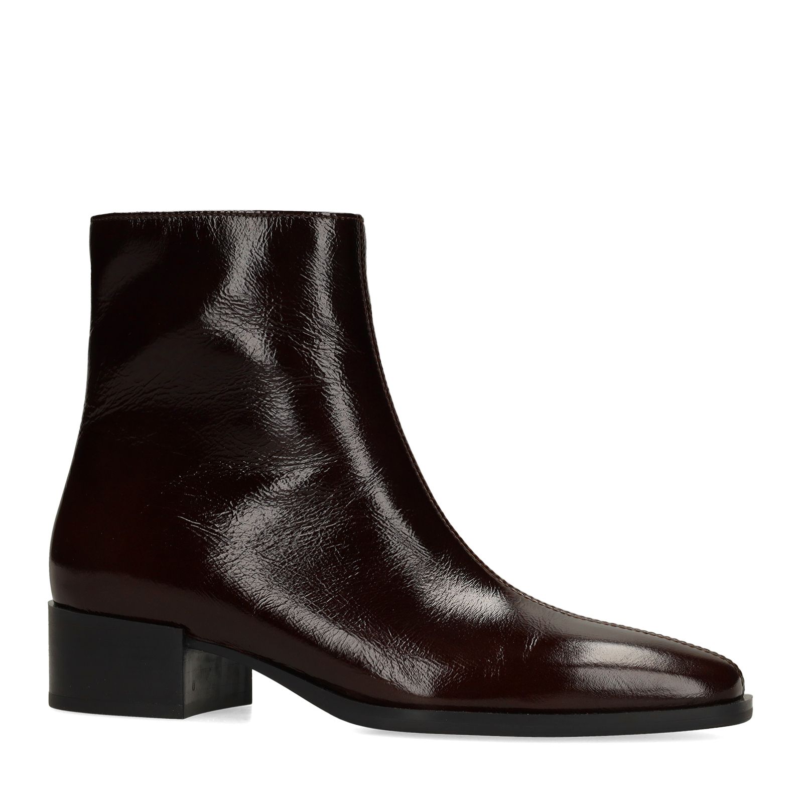 Donkerbruine lak leren enkellaarsjes