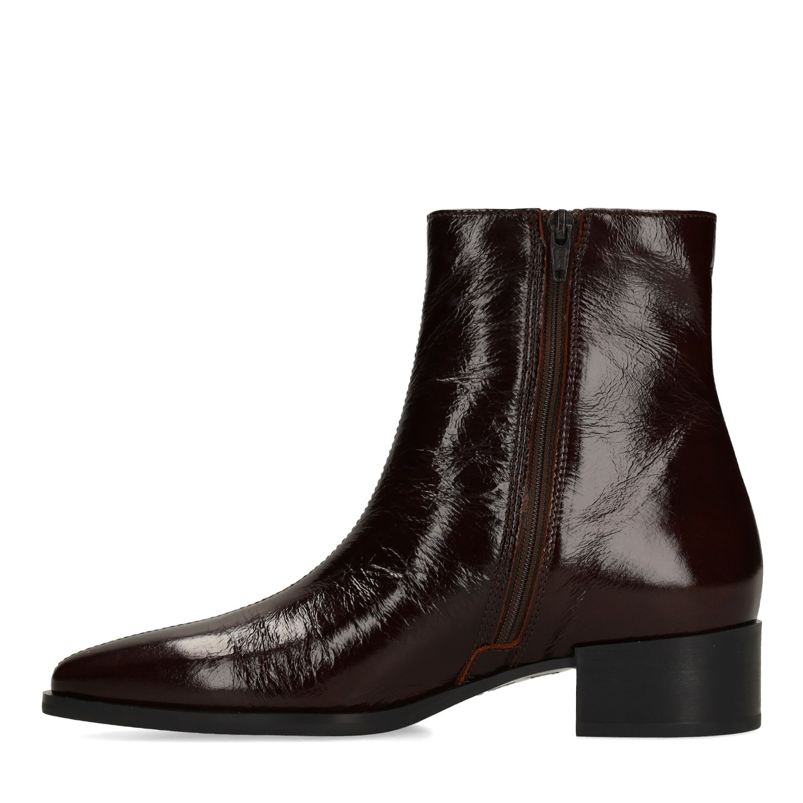 Dunkelbraune Lackleder-Stiefeletten