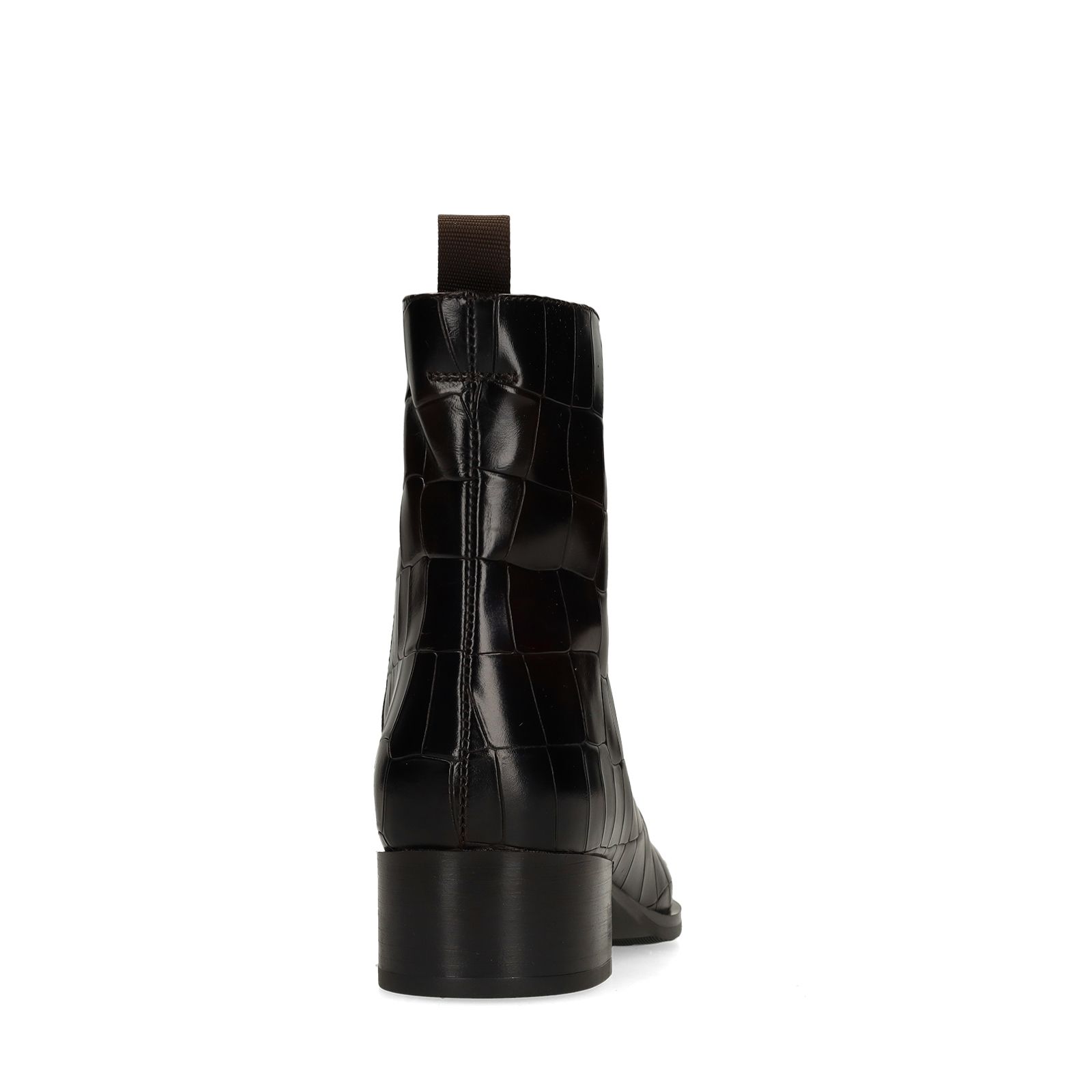 Dunkelbraune Lederstiefeletten mit Krokomuster