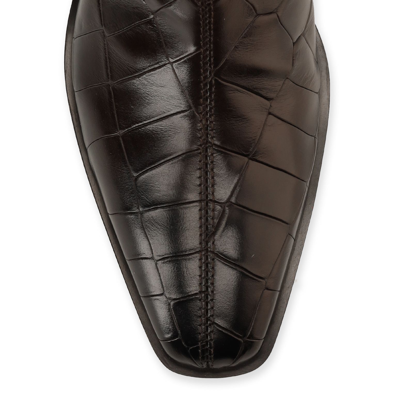 Dunkelbraune Lederstiefeletten mit Krokomuster