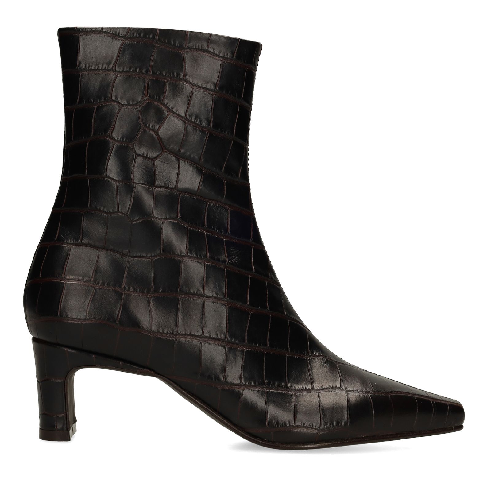 Dunkelbraune Lederstiefeletten mit Absatz