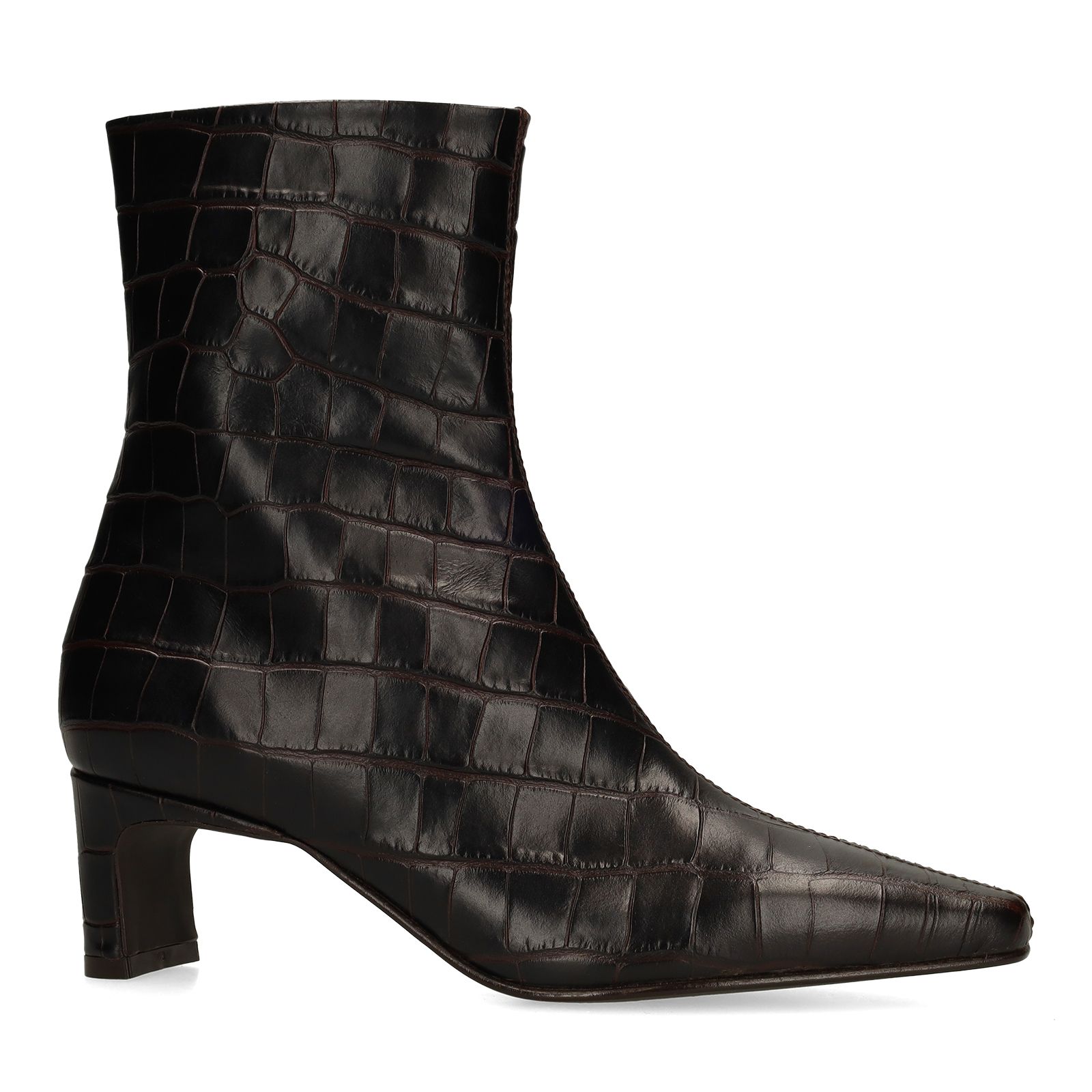 Dunkelbraune Lederstiefeletten mit Absatz
