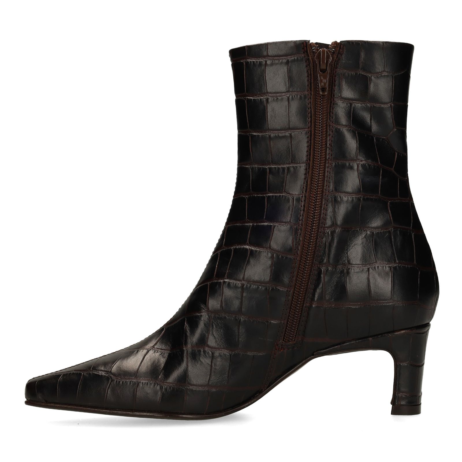 Dunkelbraune Lederstiefeletten mit Absatz