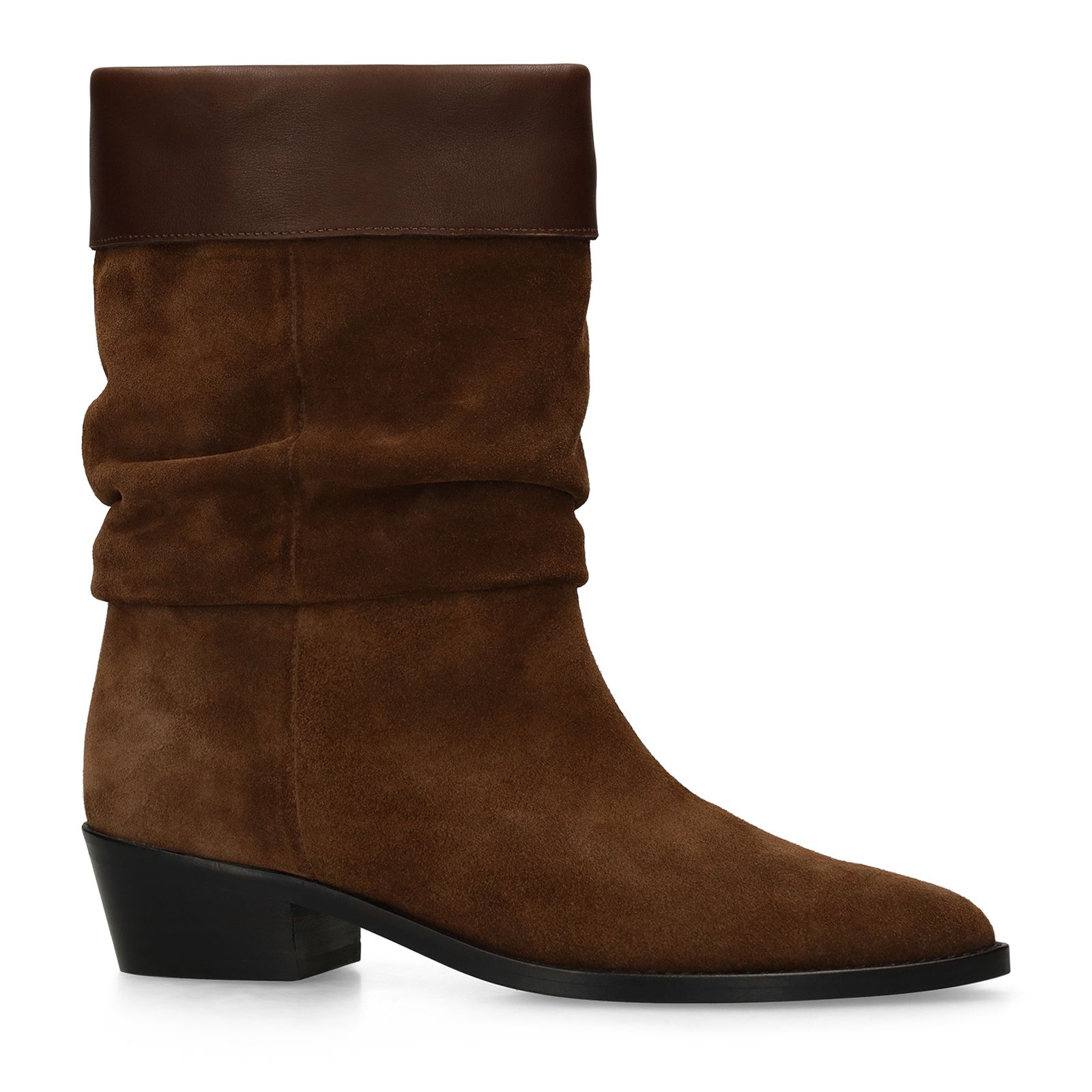 Braune Veloursleder-Stiefeletten mit Glattleder-Umschlag