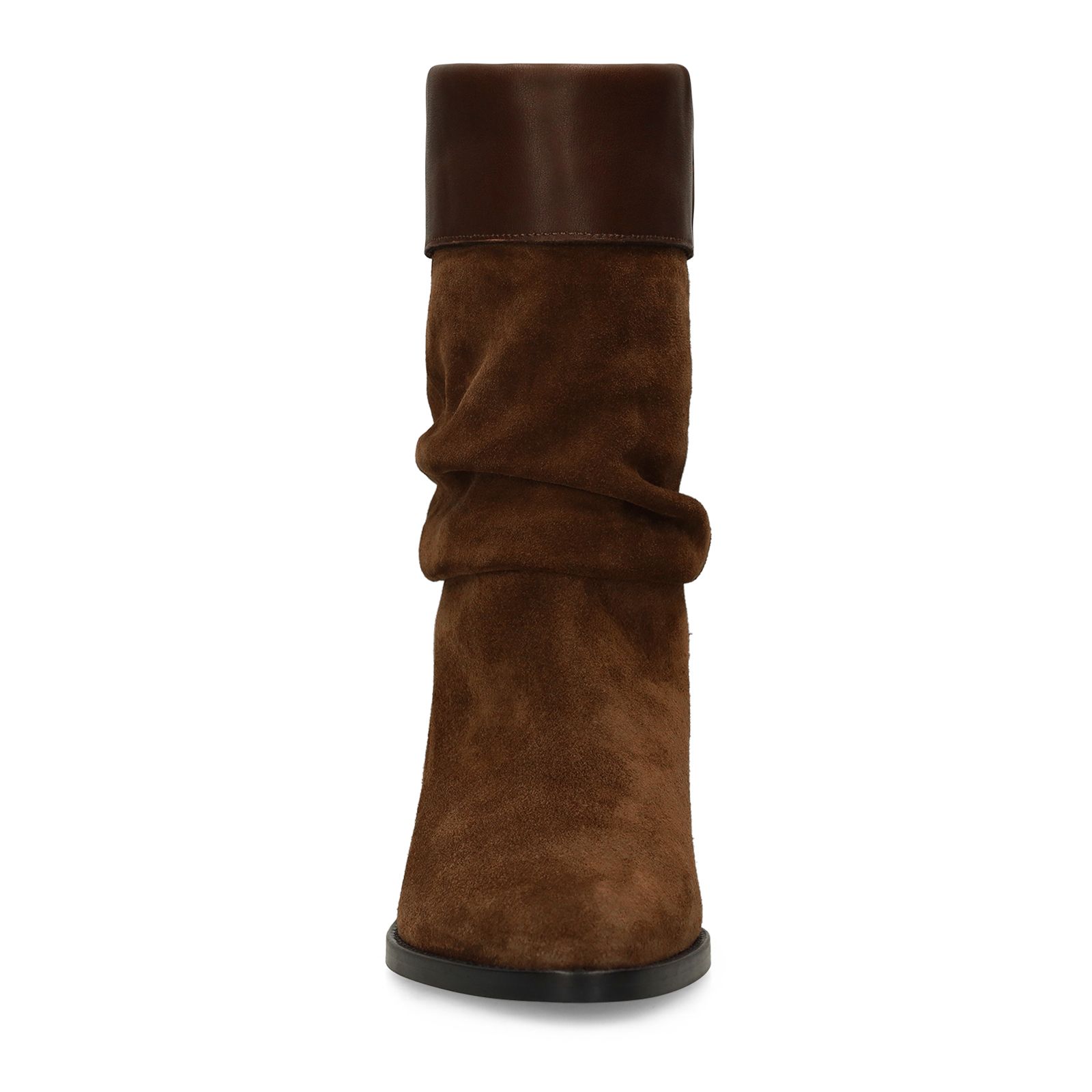 Braune Veloursleder-Stiefeletten mit Glattleder-Umschlag