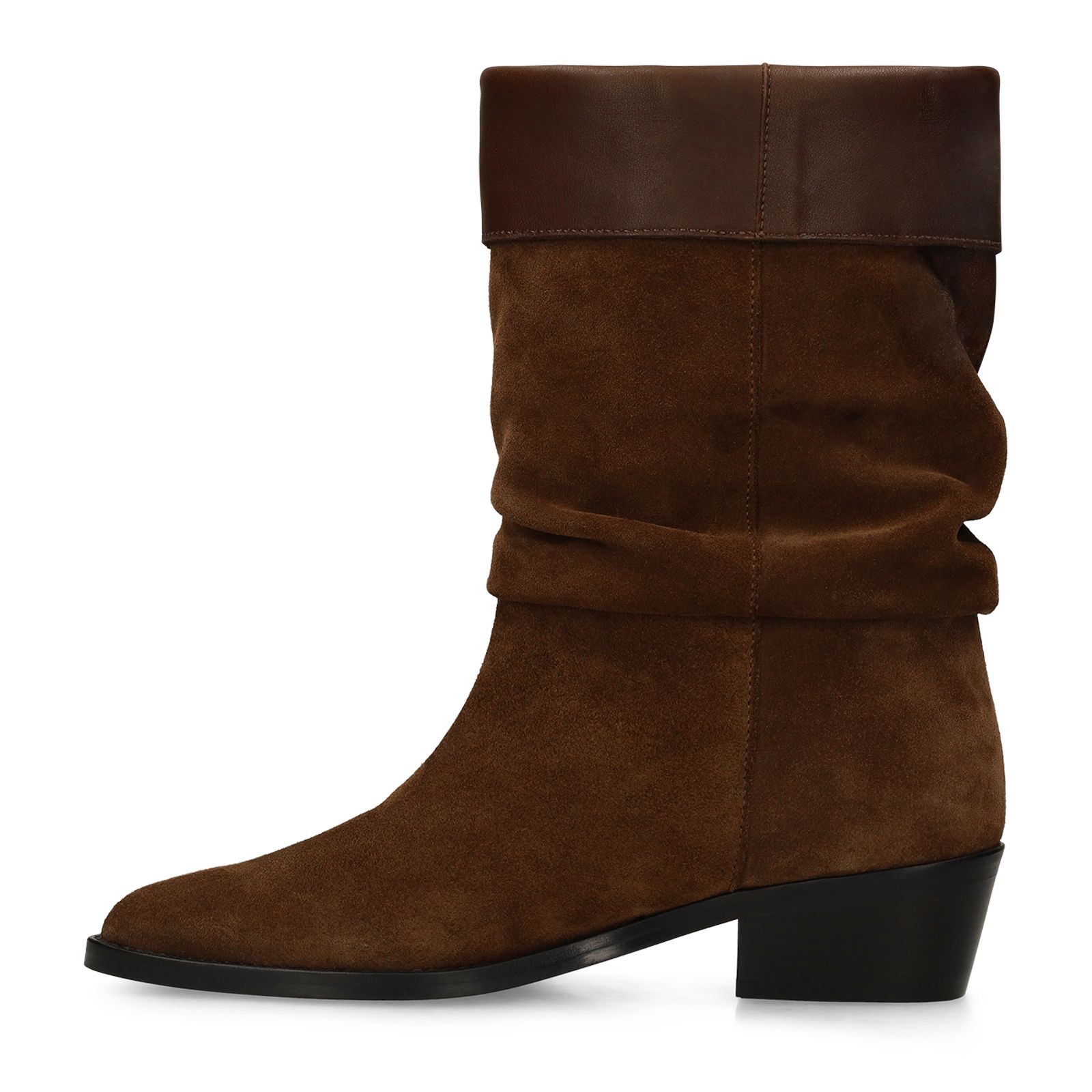 Braune Veloursleder-Stiefeletten mit Glattleder-Umschlag