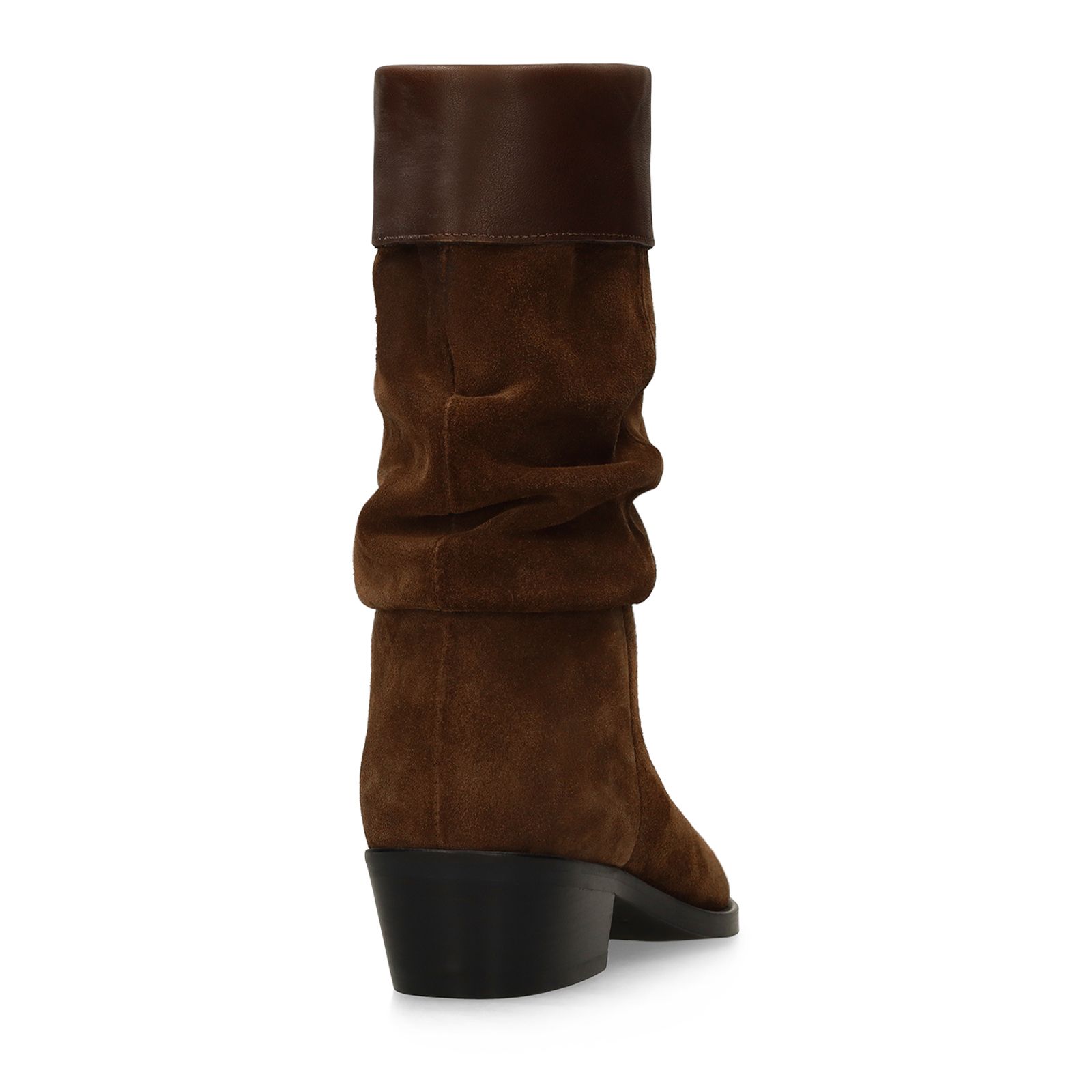 Braune Veloursleder-Stiefeletten mit Glattleder-Umschlag