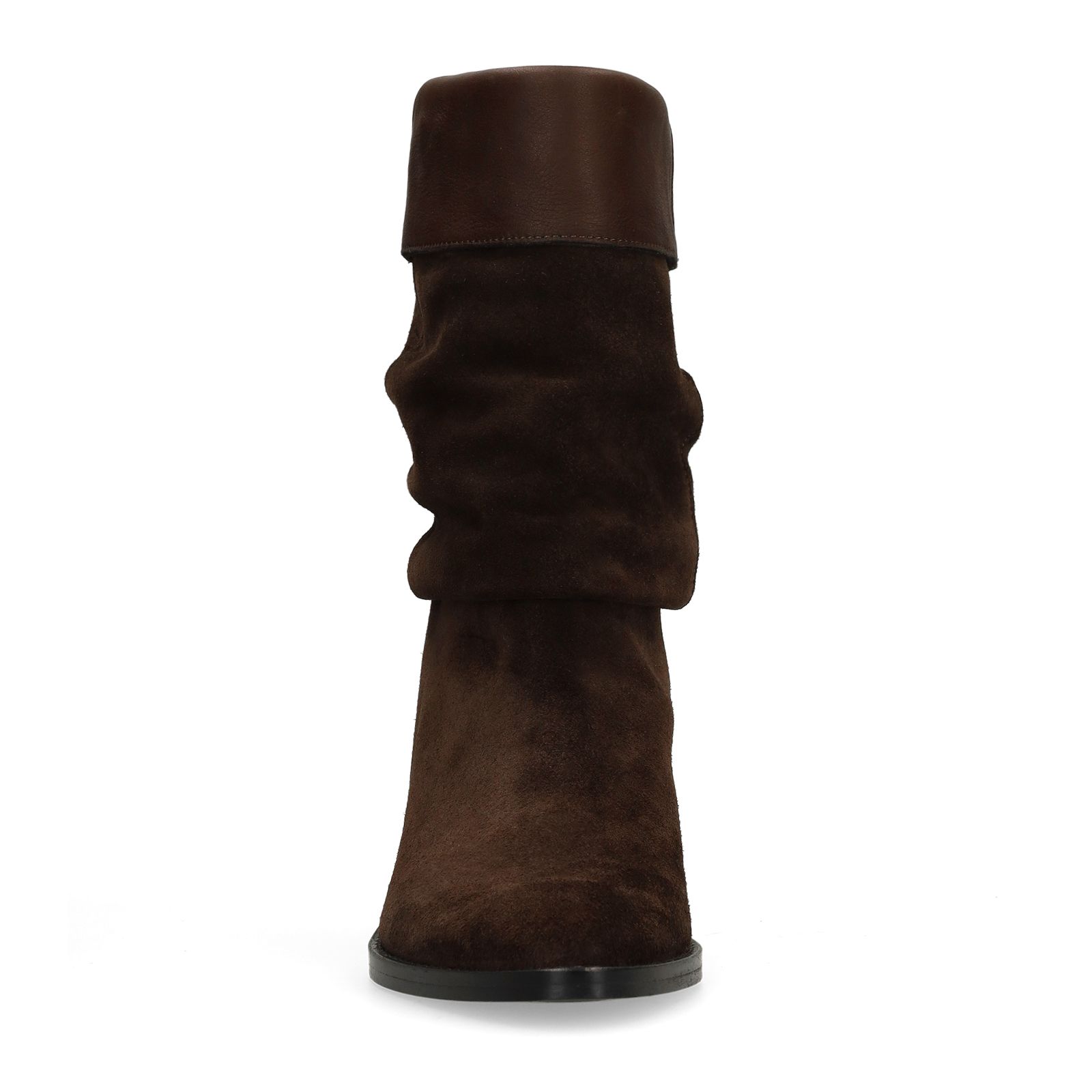Dunkelbraune Veloursleder-Stiefeletten mit Glattleder-Umschlag
