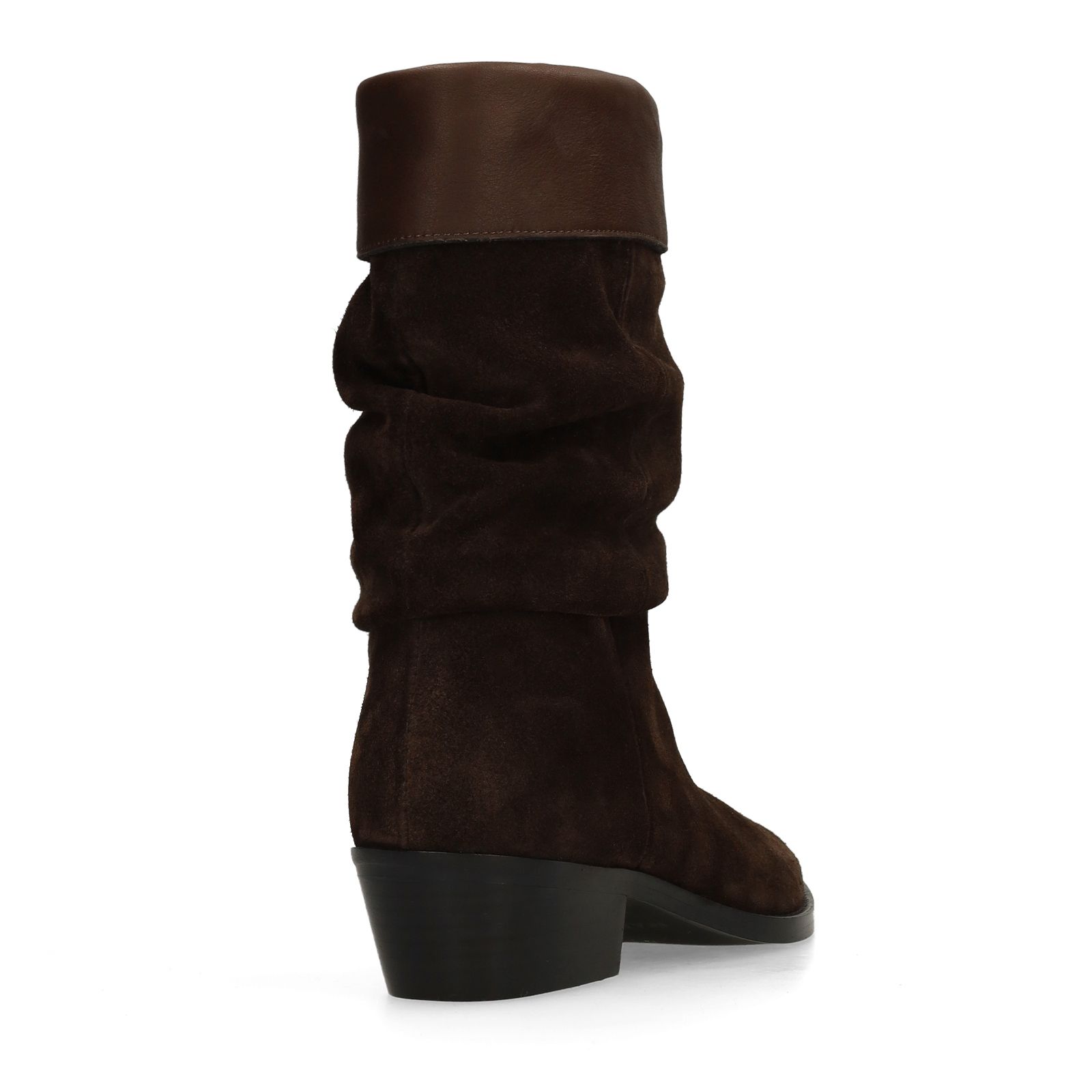 Dunkelbraune Veloursleder-Stiefeletten mit Glattleder-Umschlag