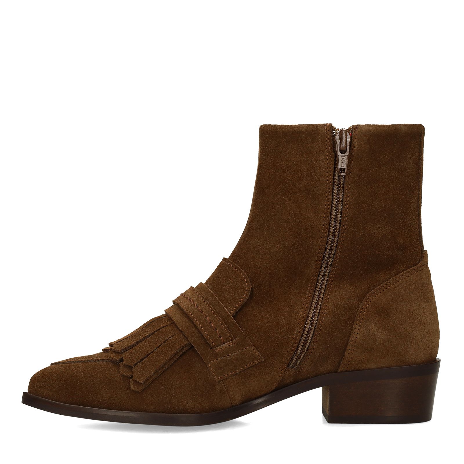 Braune Veloursleder-Stiefeletten mit Absatz