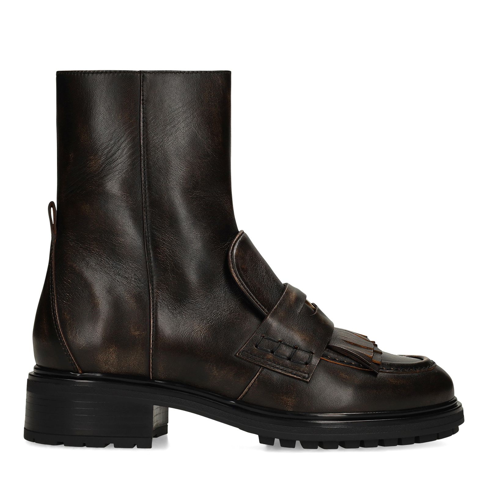 Dunkelbraune Lederstiefeletten mit Quasten
