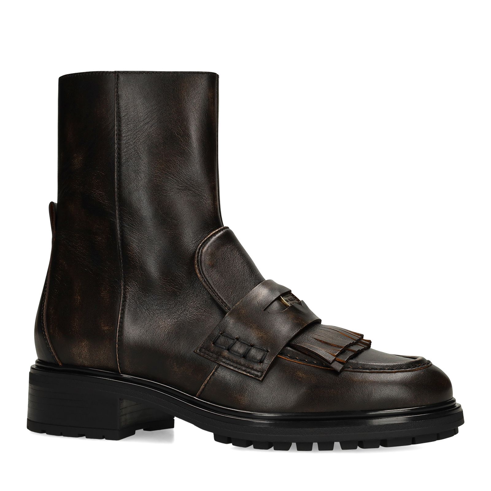 Dunkelbraune Lederstiefeletten mit Quasten