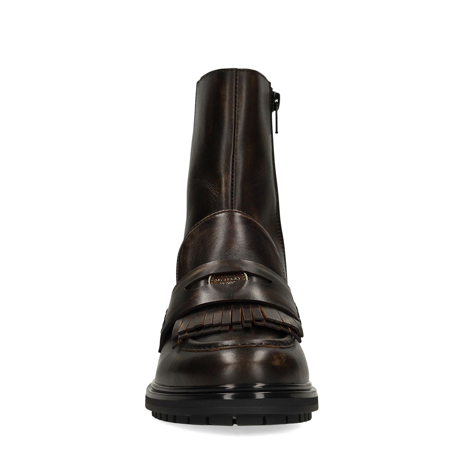 Dunkelbraune Lederstiefeletten mit Quasten