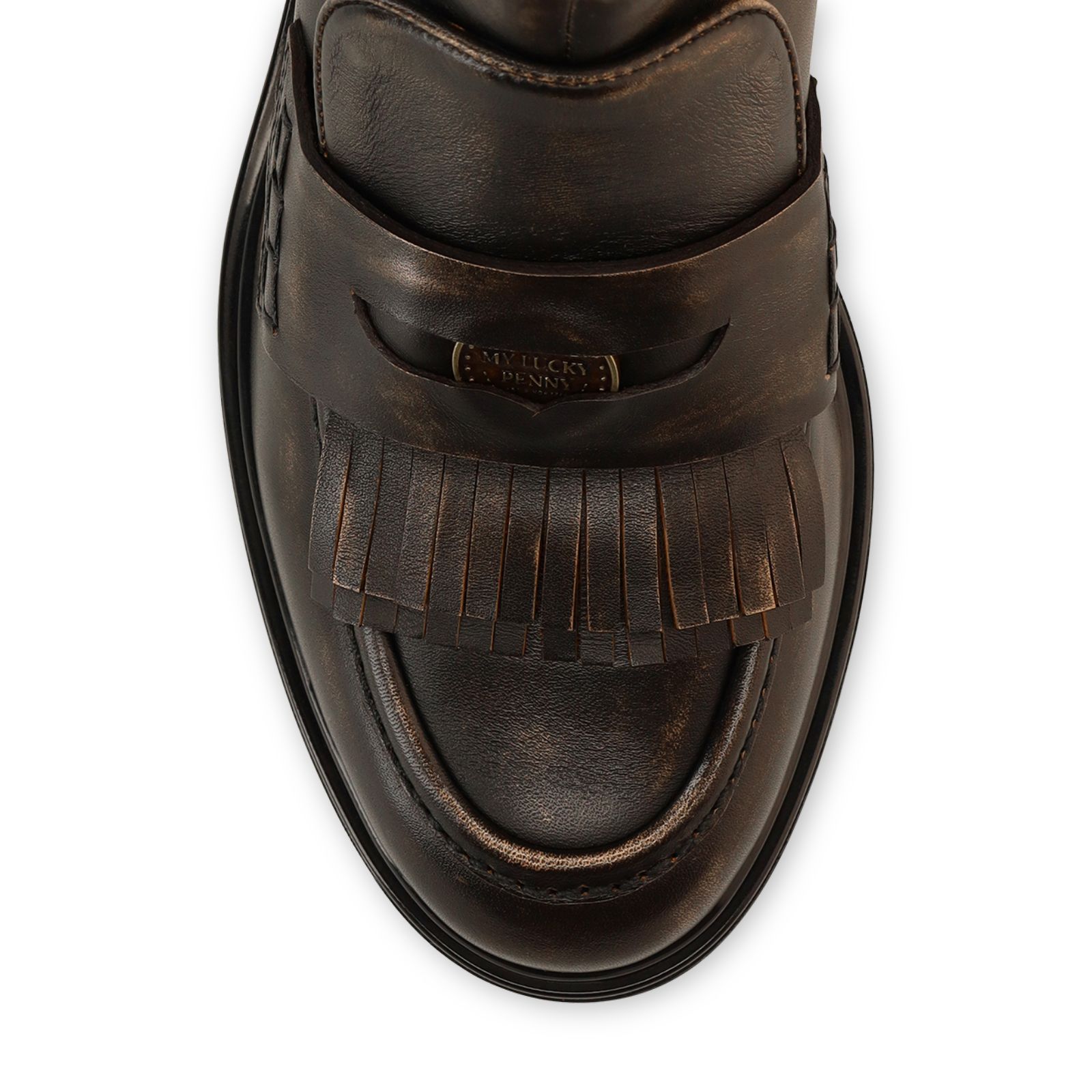 Dunkelbraune Lederstiefeletten mit Quasten