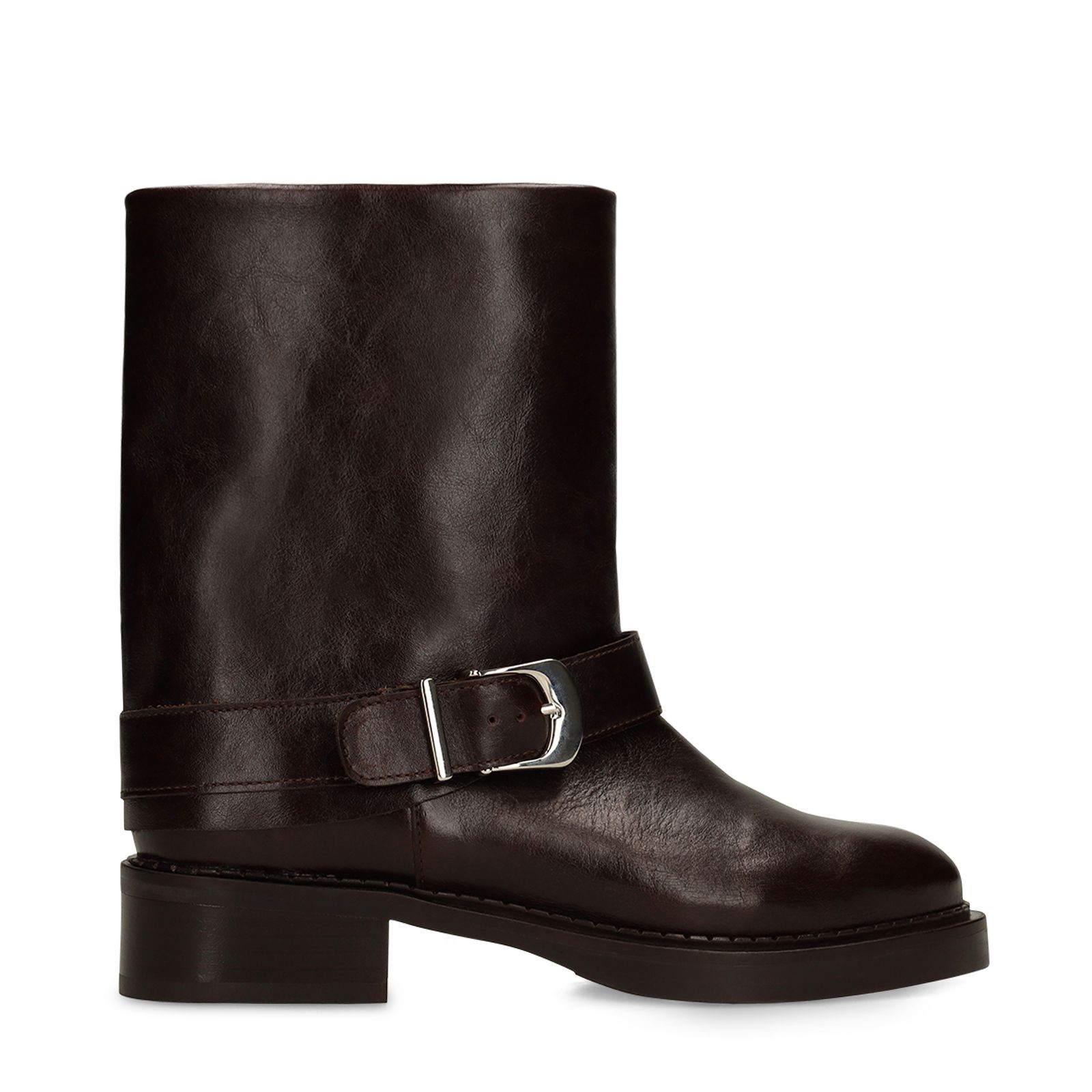 Dunkelbraune Lederstiefeletten mit Umschlag