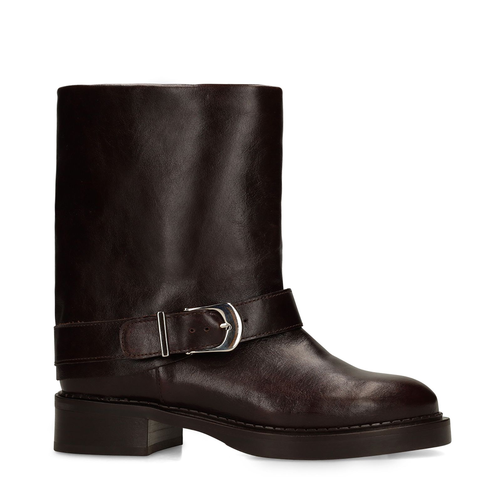 Dunkelbraune Lederstiefeletten mit Umschlag