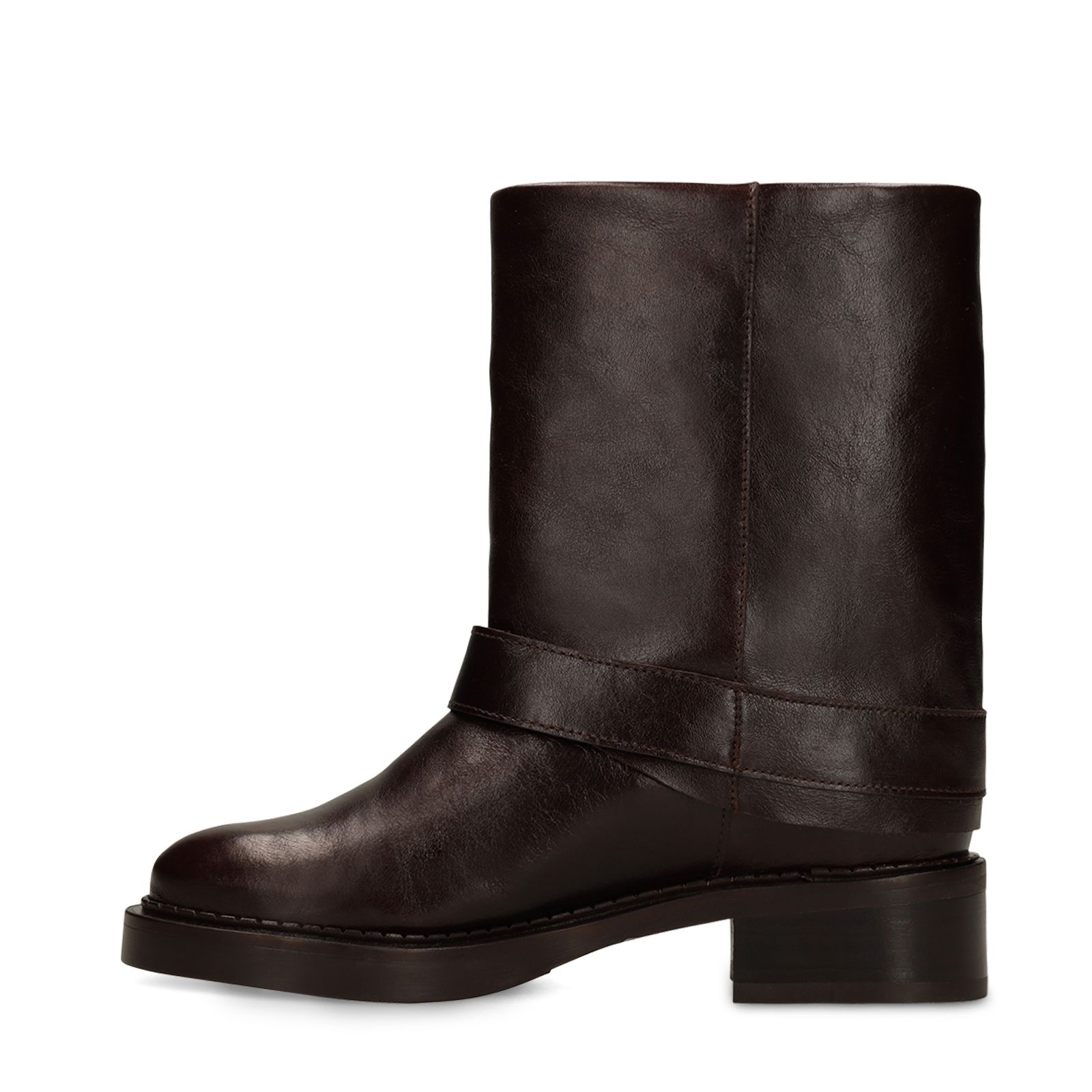 Dunkelbraune Lederstiefeletten mit Umschlag