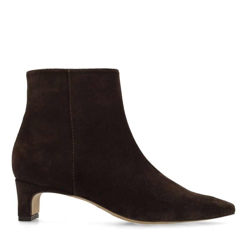Dunkelbraune Veloursleder-Stiefeletten mit Absatz