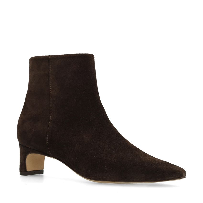 Dunkelbraune Veloursleder-Stiefeletten mit Absatz