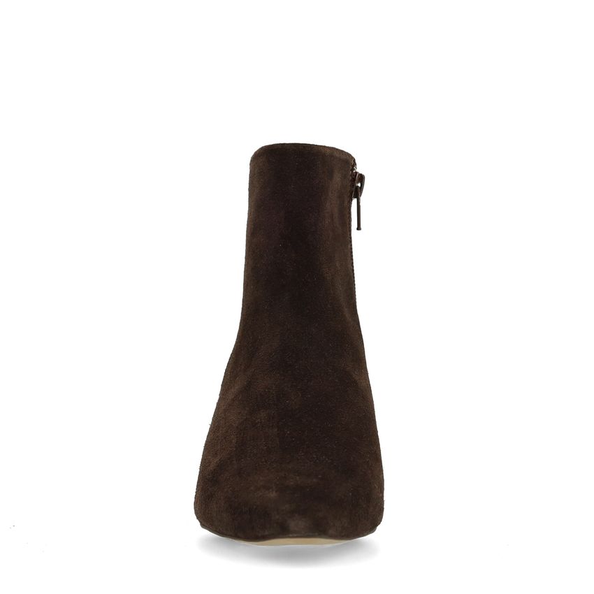 Dunkelbraune Veloursleder-Stiefeletten mit Absatz