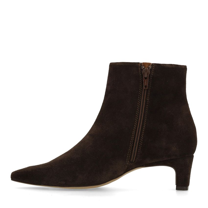Dunkelbraune Veloursleder-Stiefeletten mit Absatz