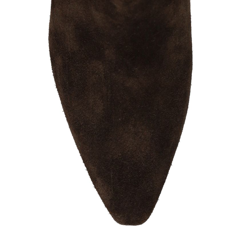 Dunkelbraune Veloursleder-Stiefeletten mit Absatz