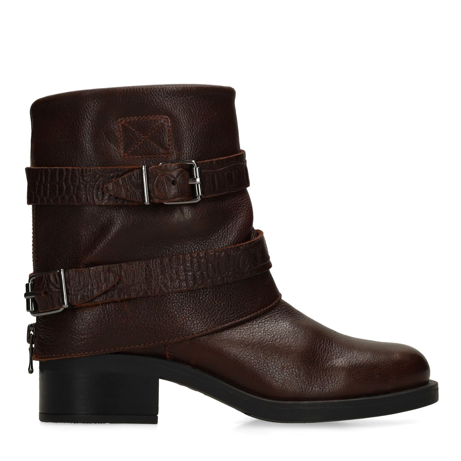 Dunkelbraune Buckle Boots aus Leder