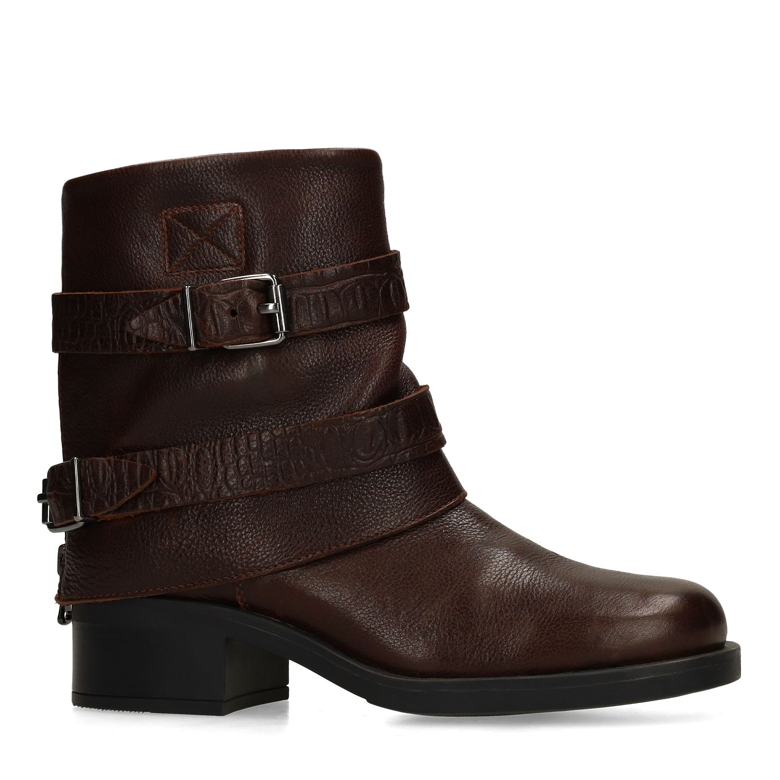 Dunkelbraune Buckle Boots aus Leder
