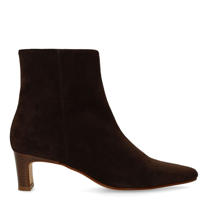 Dunkelbraune Veloursleder-Stiefeletten mit Absatz