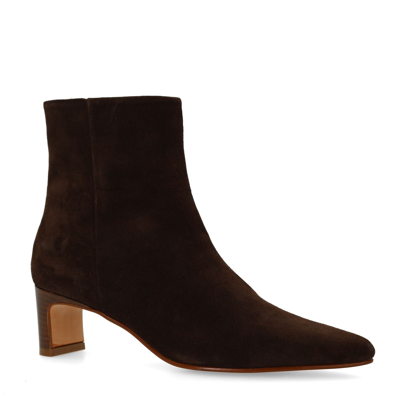 Dunkelbraune Veloursleder-Stiefeletten mit Absatz