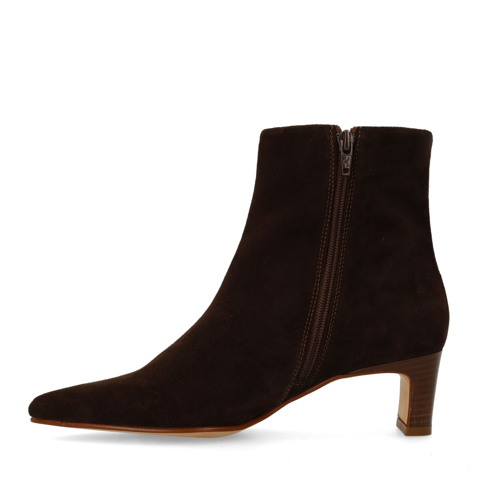 Dunkelbraune Veloursleder-Stiefeletten mit Absatz