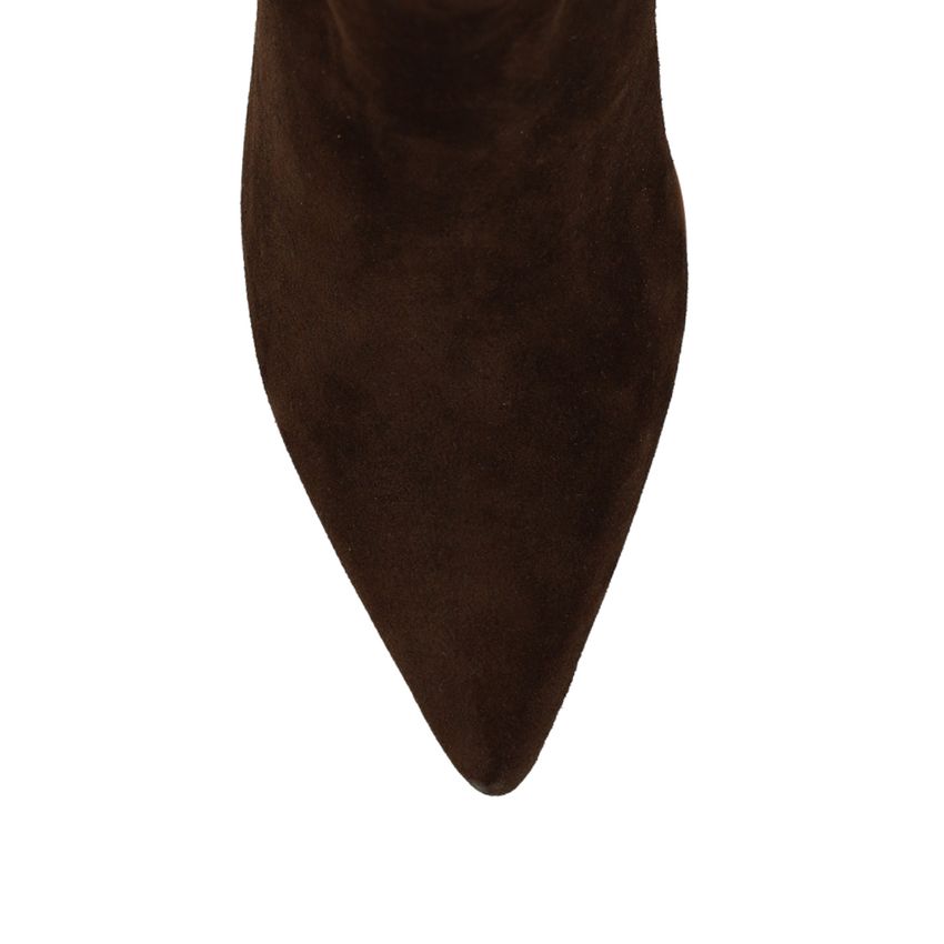 Dunkelbraune Veloursleder-Stiefeletten mit Absatz