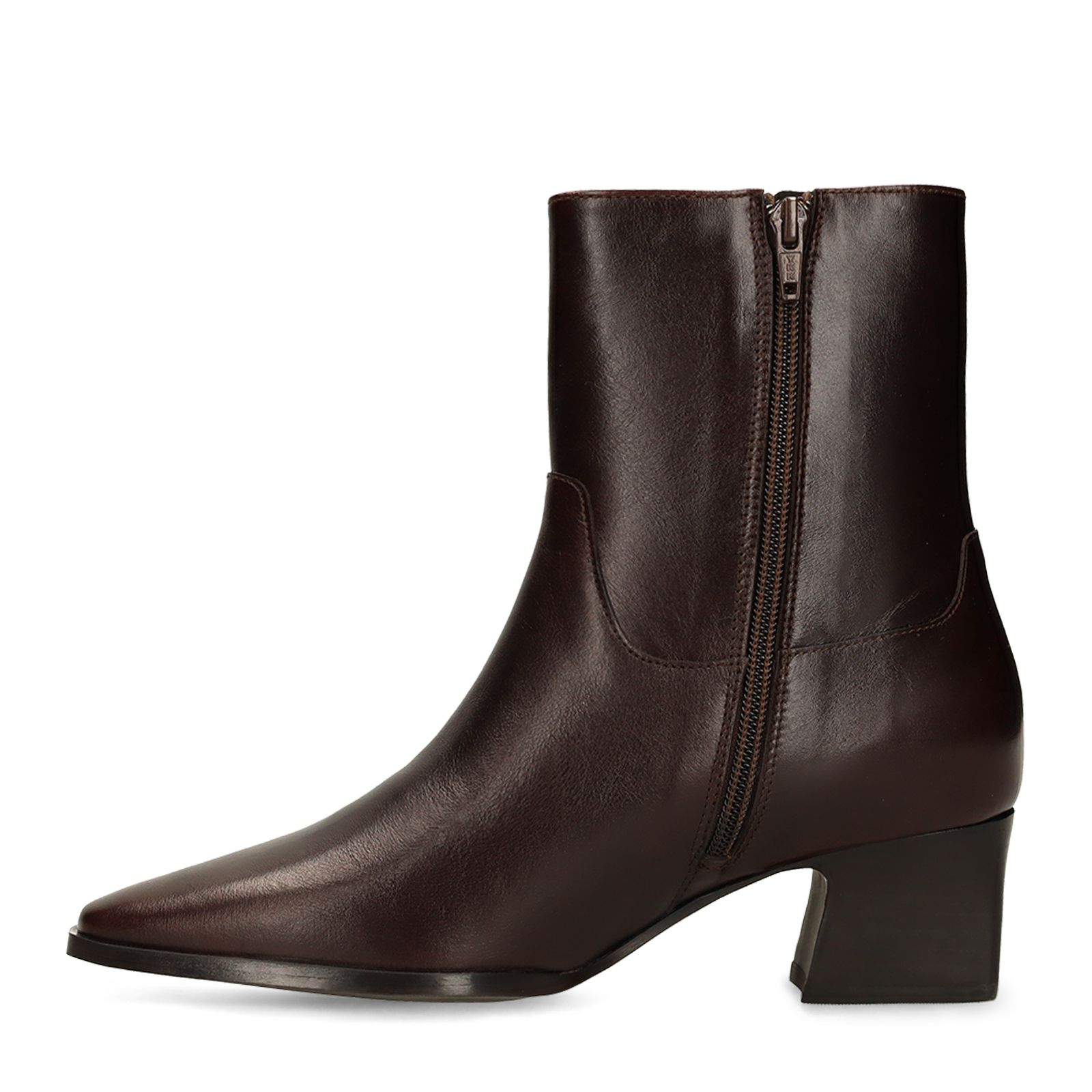 Dunkelbraune Lederstiefeletten mit Absatz