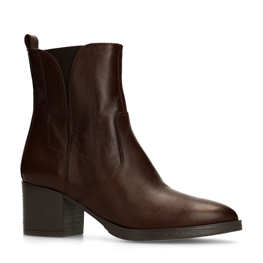 Dunkelbraune Lederstiefeletten mit Absatz