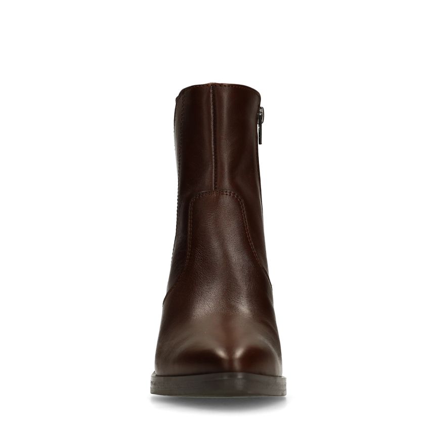 Dunkelbraune Lederstiefeletten mit Absatz