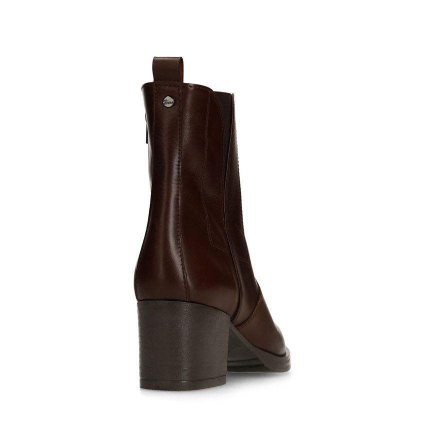 Dunkelbraune Lederstiefeletten mit Absatz