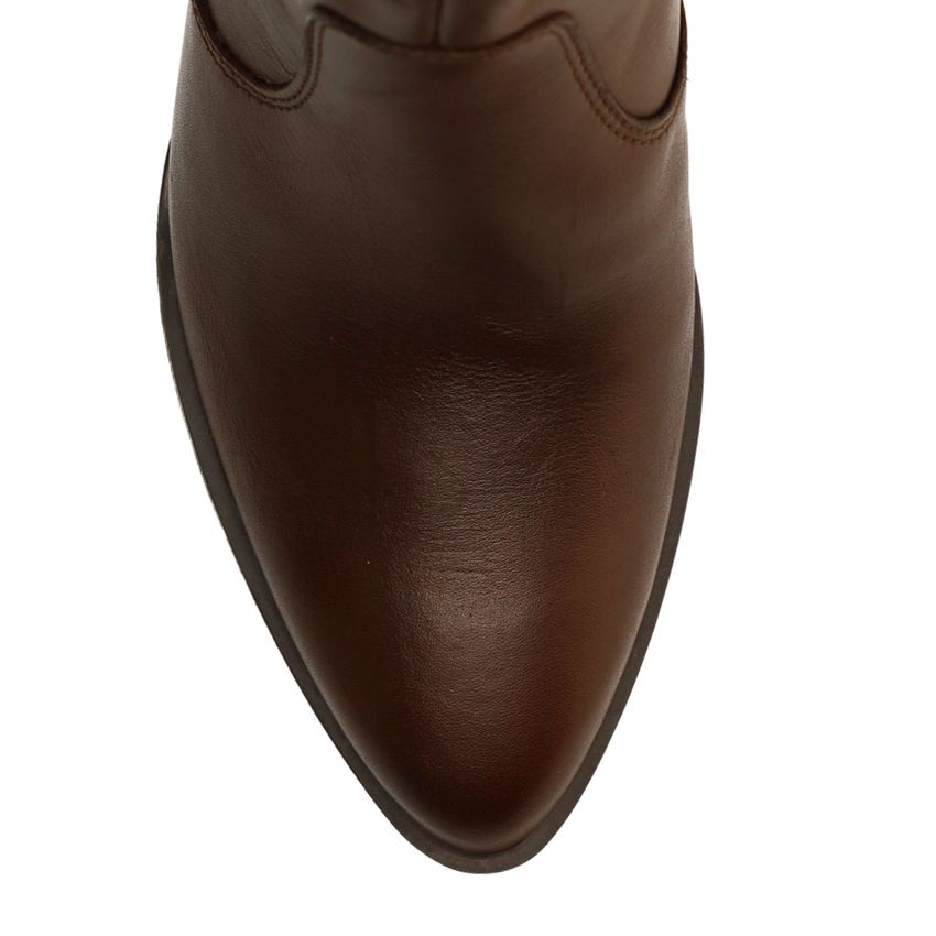 Dunkelbraune Lederstiefeletten mit Absatz