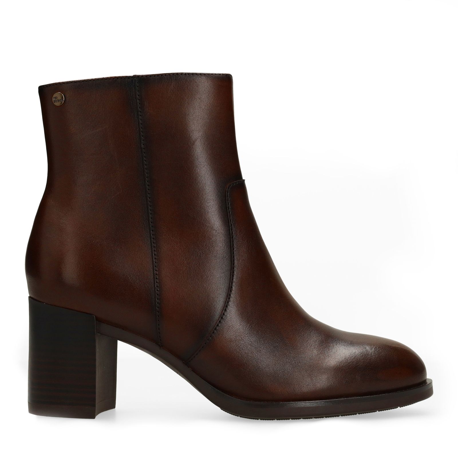Dunkelbraune Lederstiefeletten mit Absatz