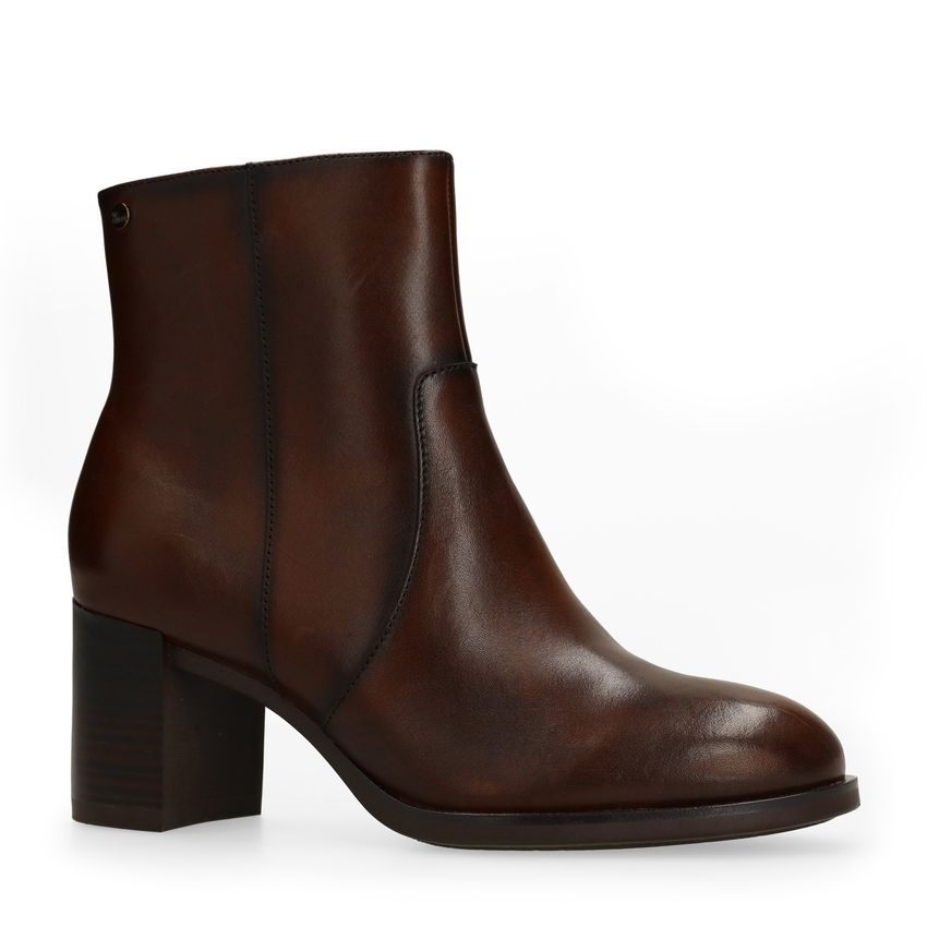 Dunkelbraune Lederstiefeletten mit Absatz