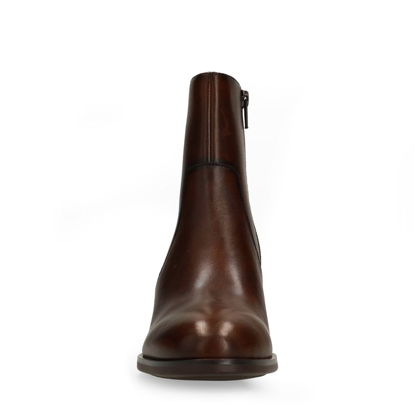 Dunkelbraune Lederstiefeletten mit Absatz