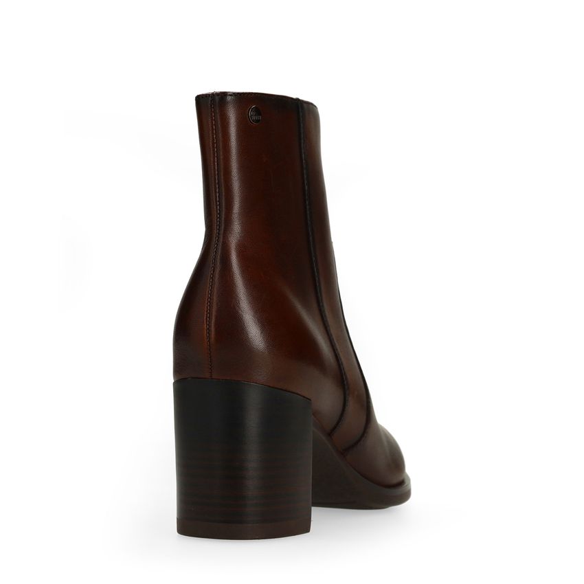 Dunkelbraune Lederstiefeletten mit Absatz