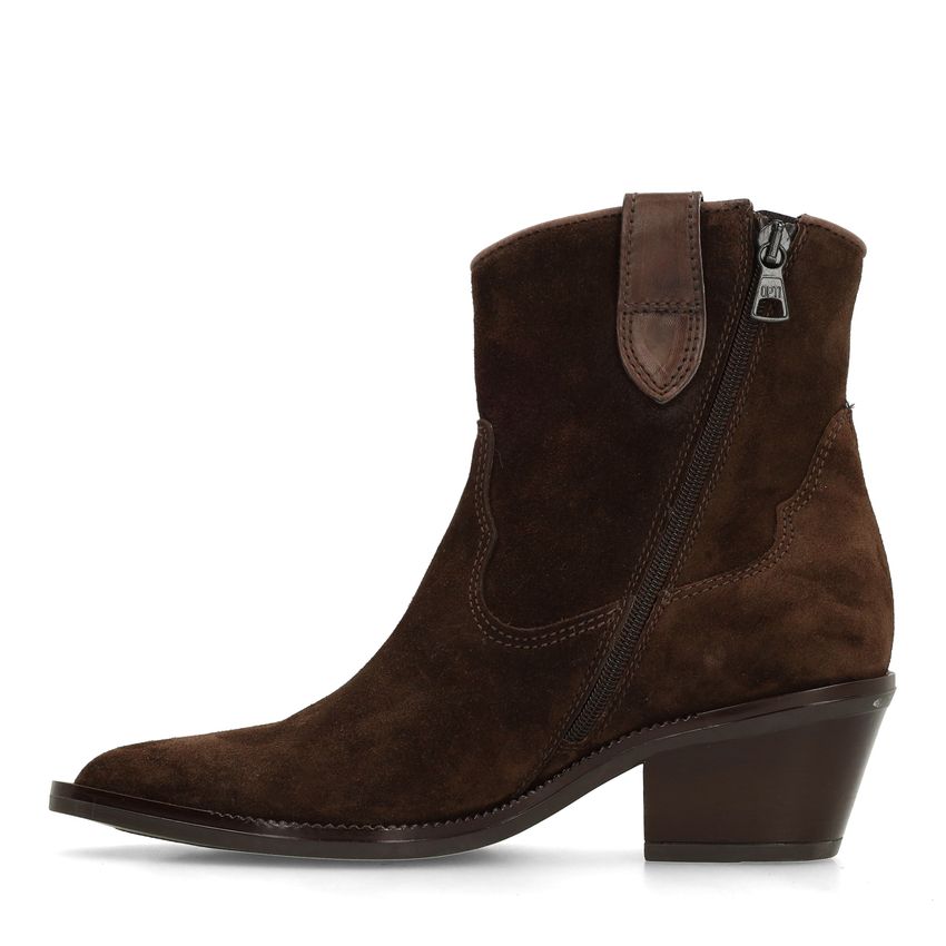 Braune Cowboystiefeletten aus Veloursleder