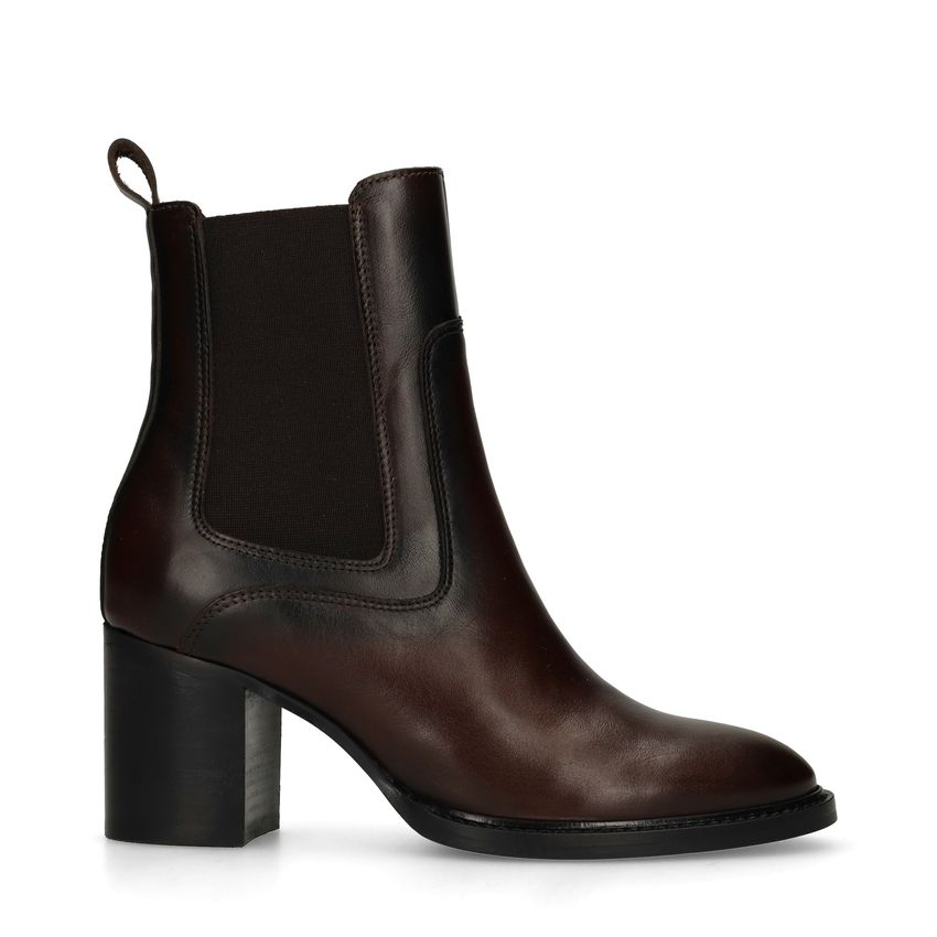 Dunkelbraune Lederstiefeletten mit Absatz