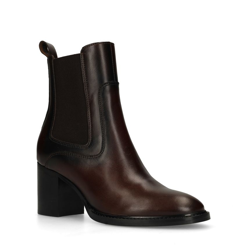 Dunkelbraune Lederstiefeletten mit Absatz