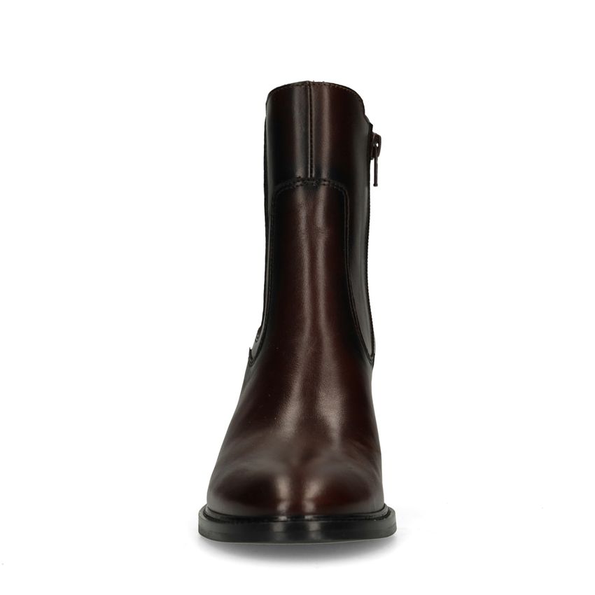 Dunkelbraune Lederstiefeletten mit Absatz