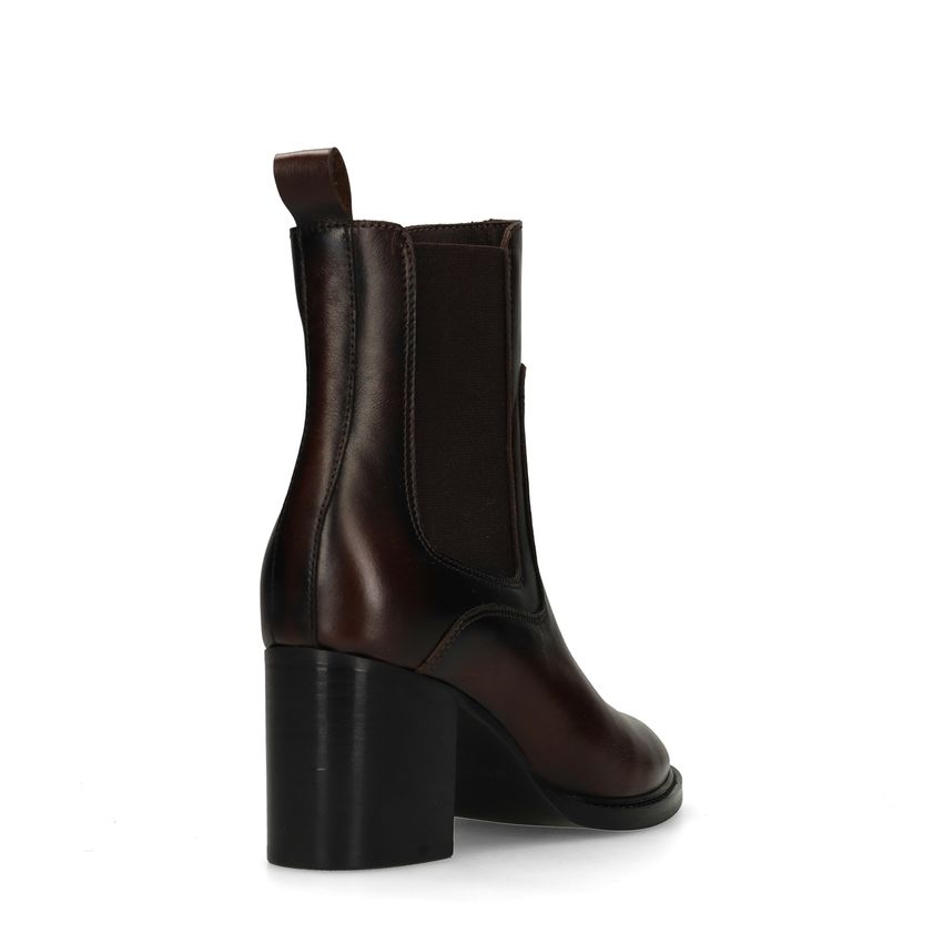 Dunkelbraune Lederstiefeletten mit Absatz