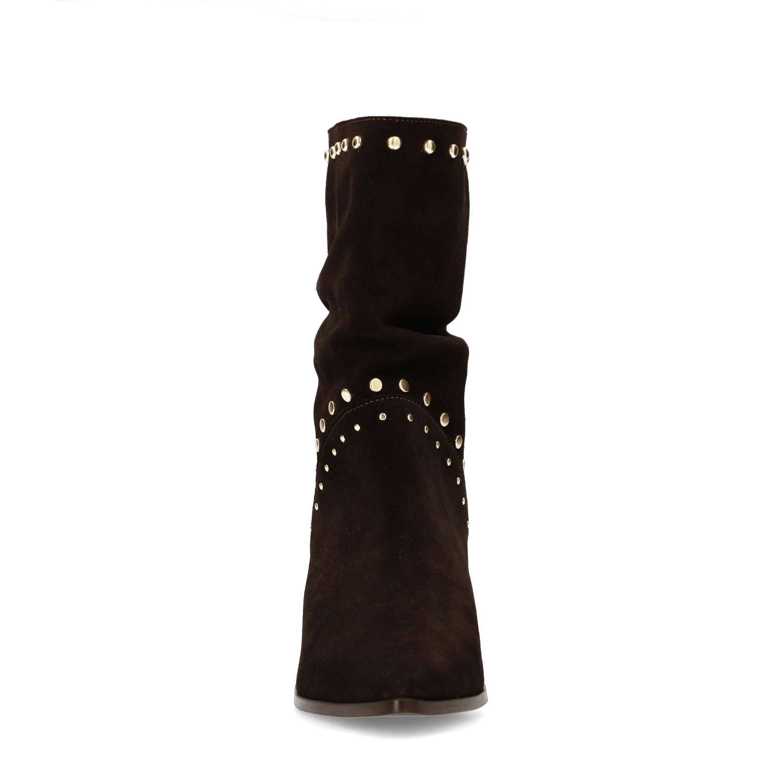 Dunkelbraune Veloursleder-Stiefeletten mit Nieten